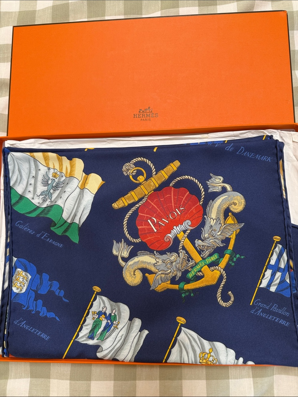 Hermes NWT silk Pavois Marine rouge multi scarf